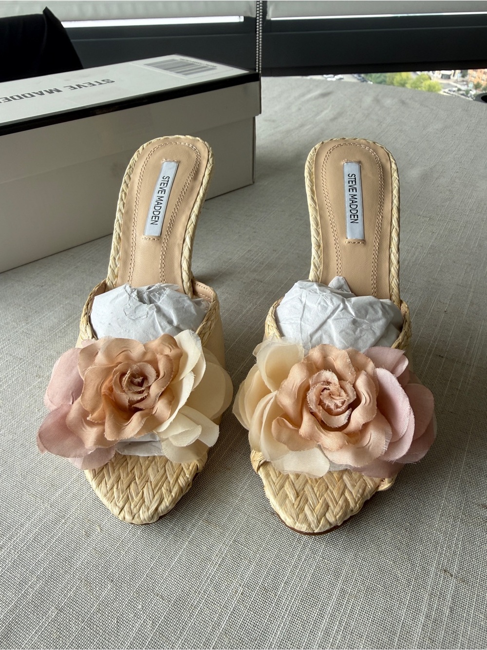 Steve Madden Women's Santi-F Floral High-Heel Dress Brown Mule Sandals size 6